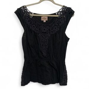 Deletta Anthropologie Gray Lace Crochet Panels Boho Tank Top Size Medium